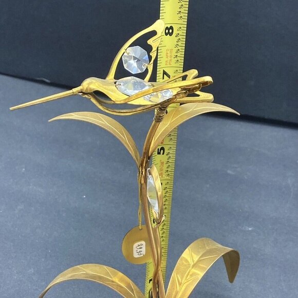 90s MASCOT USA Austrian Crystal Hummingbird Candle Holder 24K Gold Plated 8" New - Picture 7 of 10